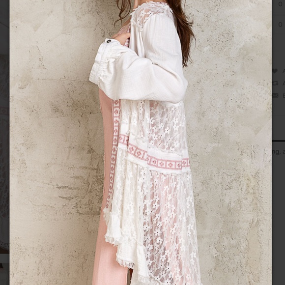 POL Lace Cardigan Women’s Cover Up Open Shirt Lace and Ruffle Contrast Boho #S25 - Picture 3 of 12